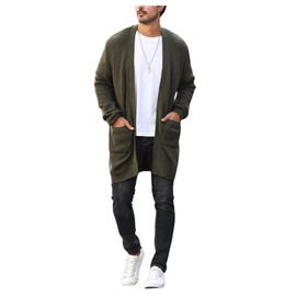 Verdusa Men's Long Sleeve Loose Cardigans Open Front Knitted Sweater Outwear Army Green Medium