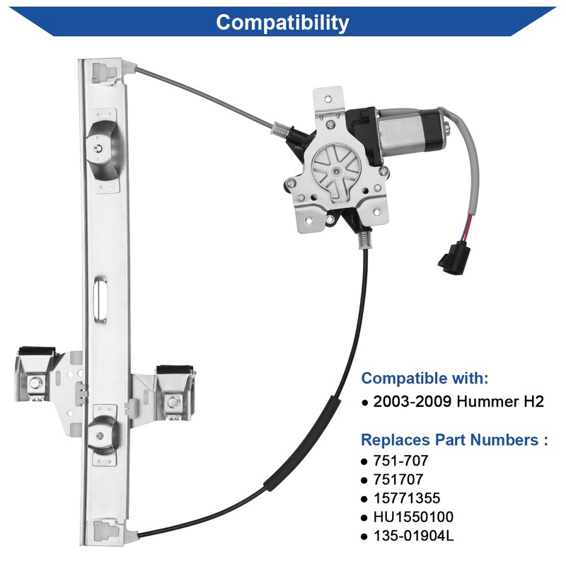Obaee Rear Left Driver Side Power Window Regulator with Motor