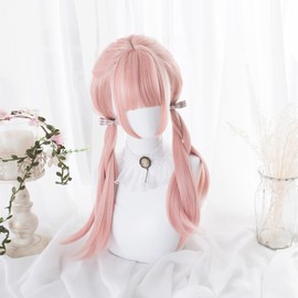 Lolita Lady Curly Long Hair, Pink, Cherry Blossom Wig, Princess Jellyfish Girl, Women's, Twin Tails, Cute, Cosplay, Mesh Net, Accessories, Goods, Heat Resistant Wig, For Photography, Events, Halloween, Costume