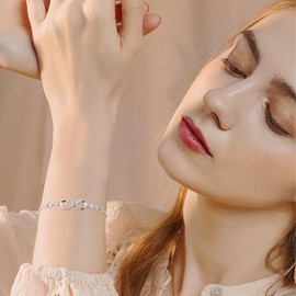 Infinity Endless Love Link Bracelets for Women Girls, 925 Sterling Silver Adjustable Bracelet with 5A CZ, Infinity Jewelry for Women Teen Girls Bracelets for Christmas Gifts (Mom)