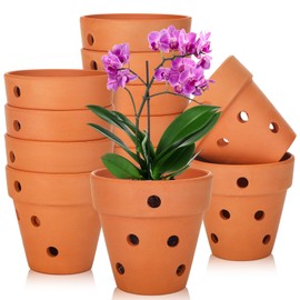 FoldTier 12 Pcs 4 Inch Terracotta Orchid Pot with Drainage Holes Small Clay Plant Flower Terracotta Pots Orchid Planter for Repotting Indoor Outdoor Garden Succulents Plant Promotes Air Circulation