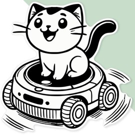 Extra Large 460mm 'Robot Vacuum Cat' Permanent Sticker Decal for Cars/Windows/Bins/Walls (DW00135127)
