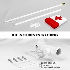 G128 Combo Pack: 6 Ft Aluminum Spinning Flagpole (White) & Tonga Tongan Flag 3x5 Ft, LiteWeave Pro Series Printed 150D Polyester | Pole with Flag Included