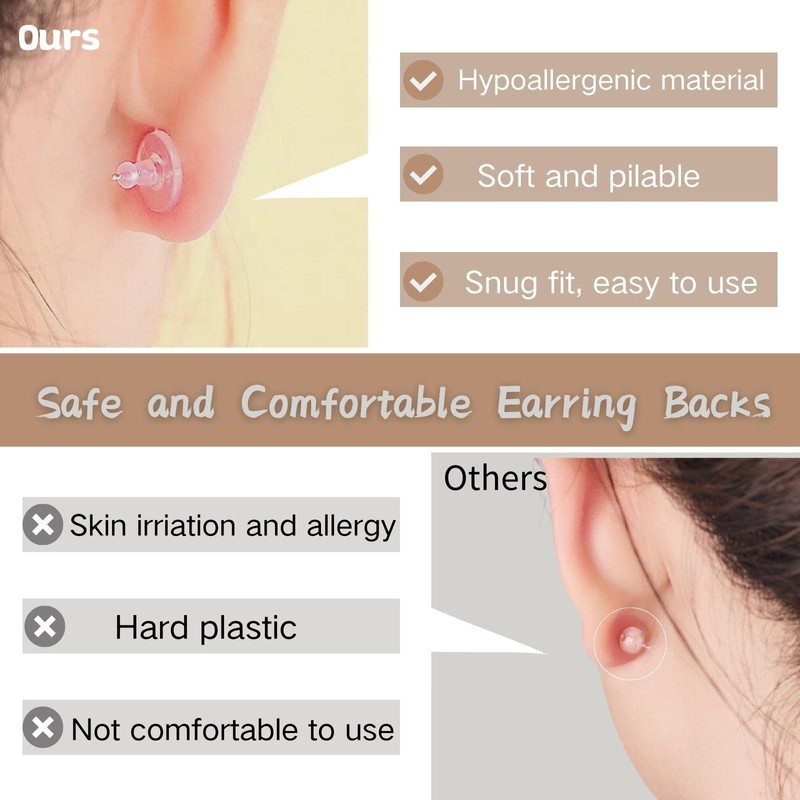Earring Backs, Silicone Earring Backings, Clear Rubber Earring Safety Back