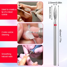 6 Pcs Flame Bit for Nail Drill, Cuticle Drill Bit 3/32'' Electric Nail File Machine Nail Drill Bits Cuticle Clean Drill Bit Diamond Nail Bits for Cuticle Dead Skin Nail Prepare