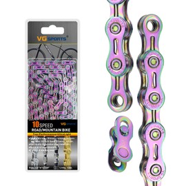 VG SPORTS 6/7/8/9/10/11 Speed Bike Chains,Half Hollow/Full Hollow Lightweight Bicycle Chains for Road Bike/MTB/BMX,Silver/Gold/Titanium/Rainbow 116 Links with Missing Link