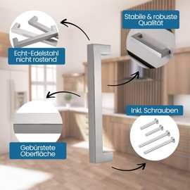 Stahlia Furniture Handle Stainless Steel 320 mm Hole Spacing Drawer Handles Cupboard Handles Kitchen Handles Profile: 15 x 15 mm Door Handles Kitchen Stainless Steel Handle Brushed Square
