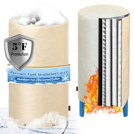 Angooni Insulated Well Pressure Tank Cover Aluminum Foil (5℉) - 16"D x 32"H Industrial 600D Outdoor Well Water Tank Insulation Blanket, Anti-UV Winter-Freeze Water Well Pump Cover, Beige