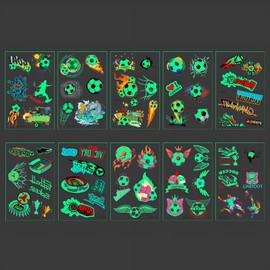 Volumoon Temporary Tattoo Stickers, 10 Sheets Glow in the Dark Football Tattoo Stickers, Waterproof, Skin-Friendly, Luminous Football Temporary Tattoos, for Football Parties, etc.
