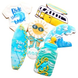 1 Dz. Baby on Surfboard Cookie Set! Shower Themed Party Favors or Gift!