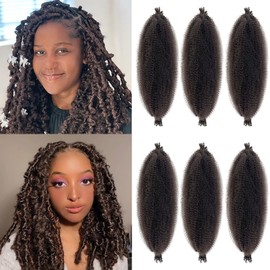 VCEOW Dark Brown Springy Afro Twist Hair 16 inch 6 packs 4# Pre-Separated Kinky Marley Twist Braiding Hair Pre-fluffed Synthetic Wrapping Hair for Distressed Faux Butterfly Locs Spring Twist