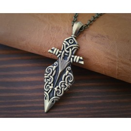 Baldur Jewelry - Viking Odin Gungnir Spear Arrowhead Spearhead Pendant Necklace Charm Talisman Jewelry - Viking Jewelry for Men Women - Brass Spear Necklace - Odins Spear Necklace - Viking Gifts