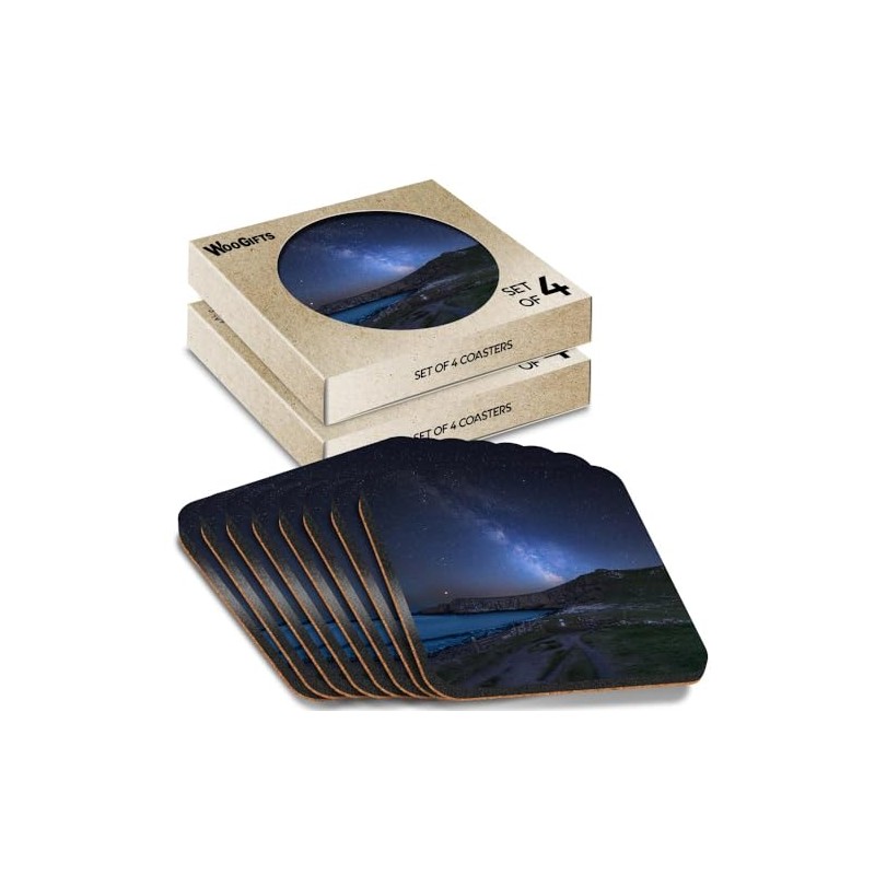 8 x Square Coasters - Milky Way Dunstanburgh Castle Coastline