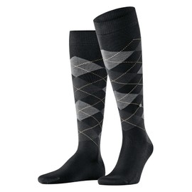Burlington Manchester Men's Knee Socks Breathable Sustainable Organic Cotton Reinforced Flat Seam Pressure-free Toe Argyle Business Everyday One-SIZE-FITS-ALL as a Gift 1 Pair, Black (Black 3000)