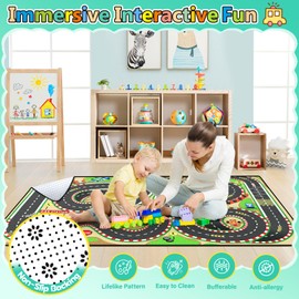 Diysani Kids Rug, Race Track Baby Play Mats, Realistic 3D Cascading Surround Route, 4x6 Ft Kids Rug for Playroom, Great for Playing with Cars and Toys, Non-Slip Car Carpet