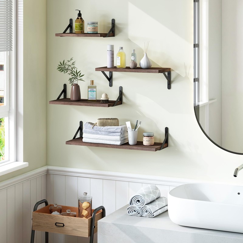 YGEOMER Floating Shelves for Wall, Walnut Wall Shelves Different Sizes,