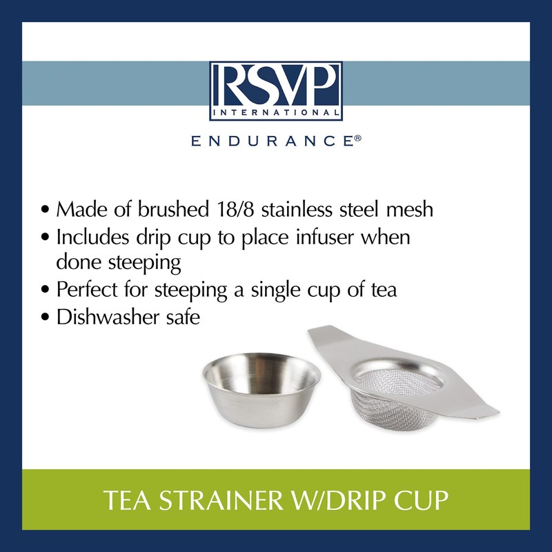 RSVP International Tea Strainer Collection, Strainer & Drip Cup