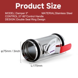 Aulmscn 3 Inch HVAC Duct Manual Volume Backdraft Damper,Stainless Steel Airflow Control Valve With Adjustment Handle,Duct Damper for HVAC Ventilation System (3inch)