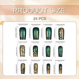 Shimmerz Pack of 24 Green Medium Ballet Shape Green Vine False Nails Spring Manicure Acrylic Nails Shiny on Nails Pressure on Nail for Women