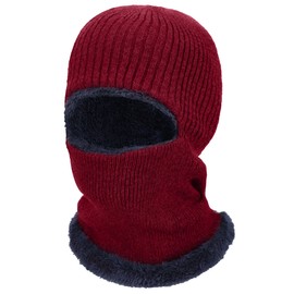 Balaclava Knitted Warmer Windproof Hat Covering Face for Men Women Fleece Outdoor Sports (Red, Medium)