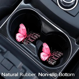 Car Coasters for Cup Holders,2 Pack Pink Butterfly Car Coasters,2.75" Universal Size Anti Slip Rubber Mat,Automotive Cup Holder Decal Decor Accessories,Butterfly Gifts for Women,Men,Mom
