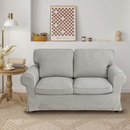 JADE POKE Light Grey EKTORP Loveseat Cover Custom Made Compatible for IKEA EKTORP 2 Seat Loveseat, Soft Composite Fabric Sofa Cover is IKEA EKTORP 2 Seat Loveseat Slipcover Replacement, 5 Pieces