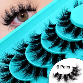 6 Paare Clear Band Künstliche Wimpern Katzenauge, 15mm Flauschiges Cat-Eye Russische Volume Strip Lashes D Curly Wispy Falsche Wimpern Natural Look Wimpern Extensions(H02)