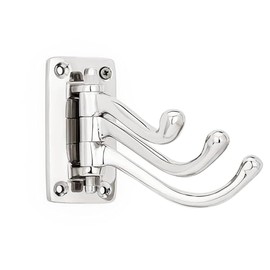 NKlaus Swivelling Triple Coat Hook - Solid Brass, Silver - Space Saving Wall Hooks for Wardrobe, Bathroom & Hallway - Maritime Hook 11789