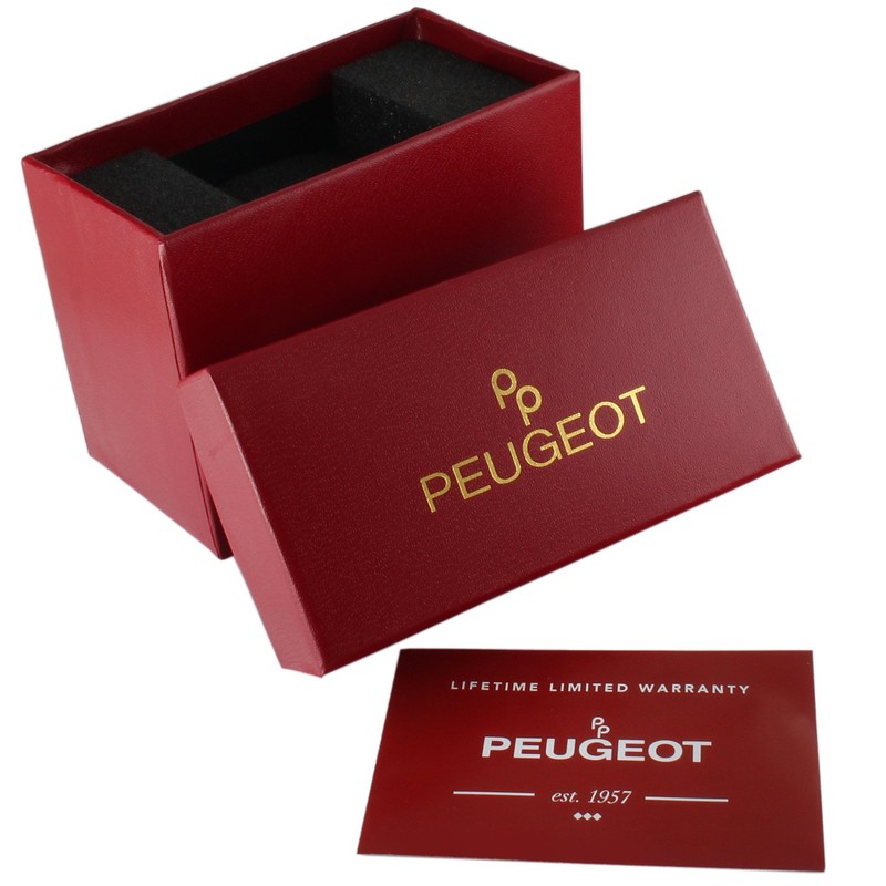 Peugeot Ladies Mini Square Crystal Gold-Tone Dial Blood Orange Red