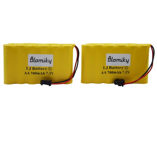 Blomiky 2 Pack 7.2V 700mAh Ni-Cd Rechargeable Battery Pack with SM 2P Plug Replacement for Old Version 15 Channel Huina 1550 550 RC Excavator 7.2V 700mAh Yellow 2