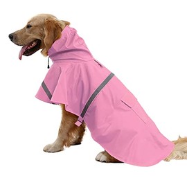NACOCO Large Dog Raincoat Adjustable Pet Water Proof Clothes Lightweight Rain Jacket Poncho Hoodies with Strip Reflective (XL, Pink)