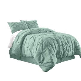 Berlin 3-Piece Pintuck Pinch Pleat Bedding Comforter Set (Queen, Seafoam Green)