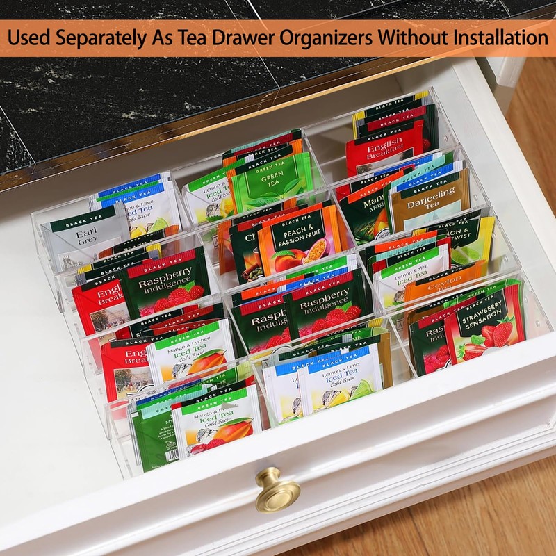 Wuudy Tea Bag Organizer Holder, Acrylic Tea Packets Storage Box
