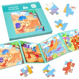 Kujinova Magnetic Puzzles Book, 73PCS Jigsaw Puzzles, Dinosaurs Jigsaw Magnetic Puzzles Book for Toddlers, Travel Games and Road Trip Toys, Travel Activity Packs for Kids
