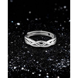 Desnuage Silver Cutout Adjustable Ring with Twisted Heart Knot Minimalist Unisex Ring for Everyday Wear Elegant Jewelry Gift for Men and Women Dainty Stackable Fashion Ring