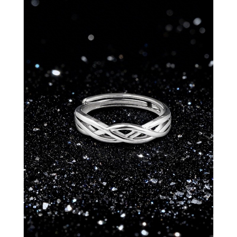 Desnuage Silver Cutout Adjustable Ring with Twisted Heart Knot Minimalist