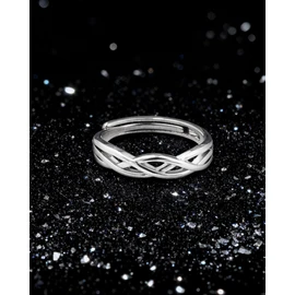Desnuage Silver Cutout Adjustable Ring with Twisted Heart Knot Minimalist Unisex Ring for Everyday Wear Elegant Jewelry Gift for Men and Women Dainty Stackable Fashion Ring