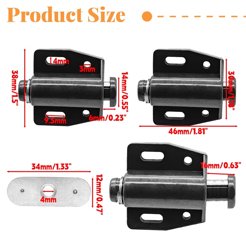 Kyuionty 2 Pack Cabinet Magnetic Touch Latch, Push to Open