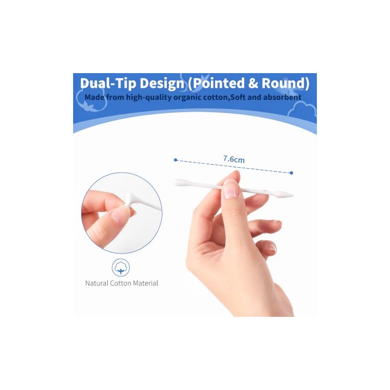 200 Pieces Biodegradable Cotton Buds, Double-Ended Cotton Swabs with Pointed