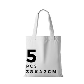 POLHIM® High Quality Fabric Bags - Bags for Laundry, Sports, Shopping, Food - Environmentally Friendly Reusable Jute Bags - Unprinted 38 x 42 cm, 145 g/m², Pack of 5, White, Minimal