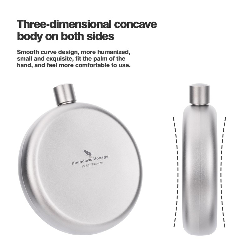 Boundless Voyage Titanium Ultralight Hip Flask, 150ml, Round, Ti3065D