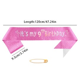 Pink 9th Birthday Sash for Girls Birthday Princess Crown Queen Tiara Rhinestone Birthday Headbands Birthday Girl Sash Happy Birthday Decorations for Girls 9 Year Old Birthday Party Supplies