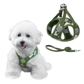 PawSailor Plaid Dog Harness for Small Dogs with Leash, Step-in No Pull Step in Soft Mesh Dog Vest Harness, Escape Proof Reflective for Small Puppy Dogs, Cats, Green, XS