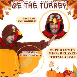 Liitrsh Thanksgiving Turkey Costume Unisex Pajamas Cosplay Costume Plush Turkey Cosplay Suit with Zipper(Large)