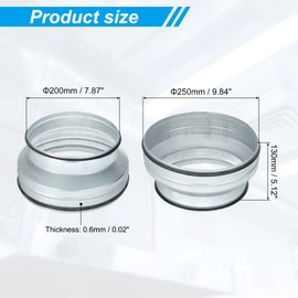 PATIKIL 10 Inch to 8 Inch Duct Reducer, Galvanized Steel Round Air Duct Reducer Pipe Increaser Adapter Connector Fitting Coupling with Rubber Gasket for HVAC, Ventilation Systems