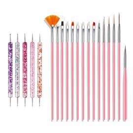 Nail Art Brushes Set, 20pcs Nail Design Painting Brushes, Professional Nail Art Design Brushes, Nail Fine Liner Brushes, Pink