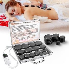 AICNLY Hot Stones Massage Set with Temperature Adjustment-20 Pcs Basalt Hot Stones with Heater Kit, Professional Massage Tool for Spa-Lymphatic Drainage, Relieve Tension and Muscle Pain