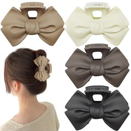 4 PACK Bow Claw Clip, Non-Slip Bow Claw Clip, Middle Claw Clips, Matte Neutral Hair Clips, for Thin Hair and Thick Hair Claw Clips for Long Hair Cute Hair Clip Hair Accessories for Women
