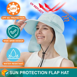 SUN CUBE Sombrero de sol para mujer, solapa de cuello ancho, sombrero de pesca de verano al aire libre, sombrero de jardinería para cola de caballo UPF50+, Azul claro, Talla única