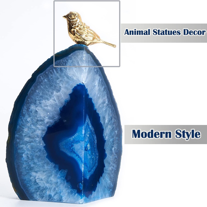 Yougoals Blue Agate Bookends for Shelves, Geode Crystal Book Ends
